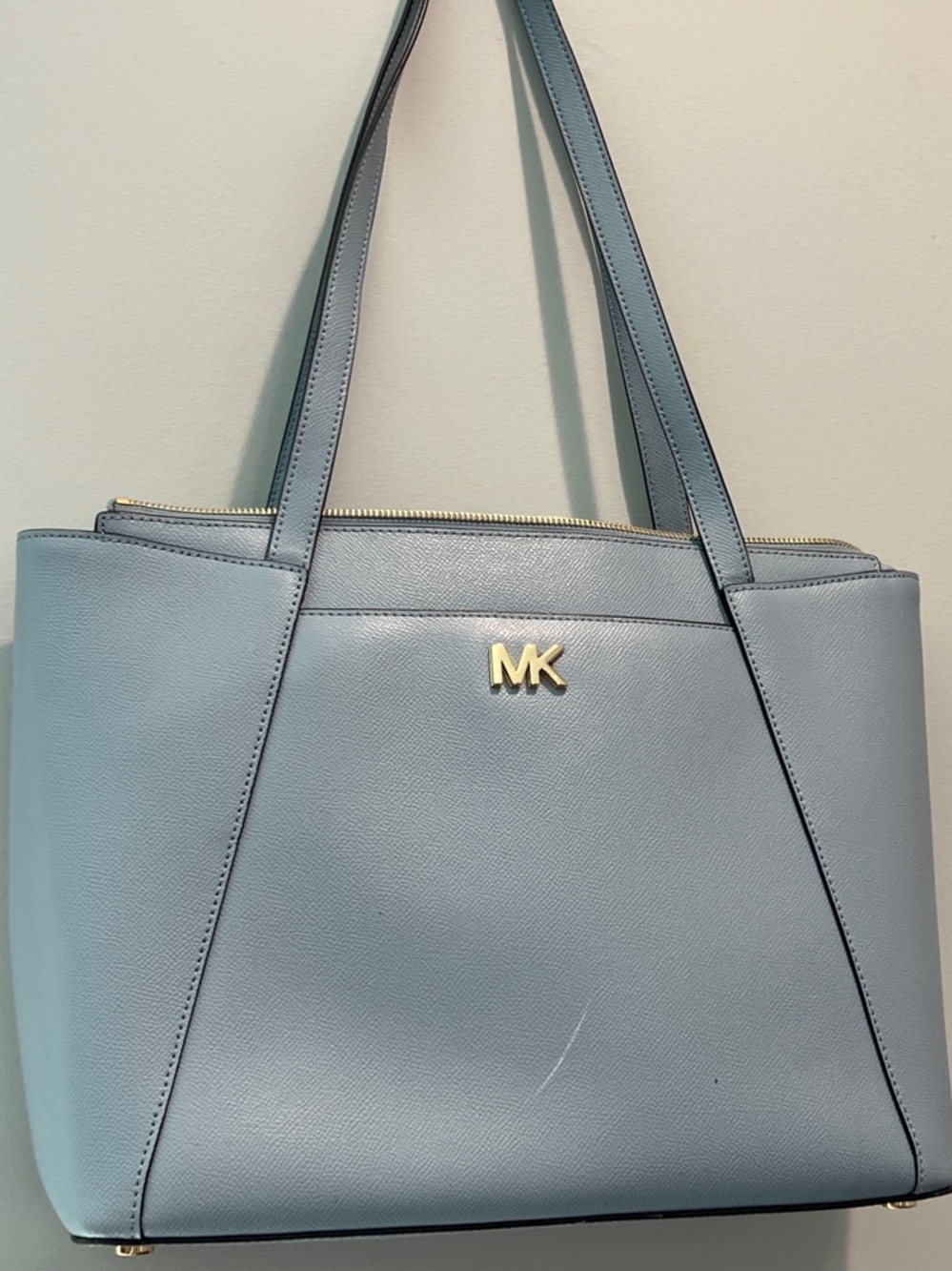 Michael Kors Light Blue Saffiano Leather Tote with Gold MK